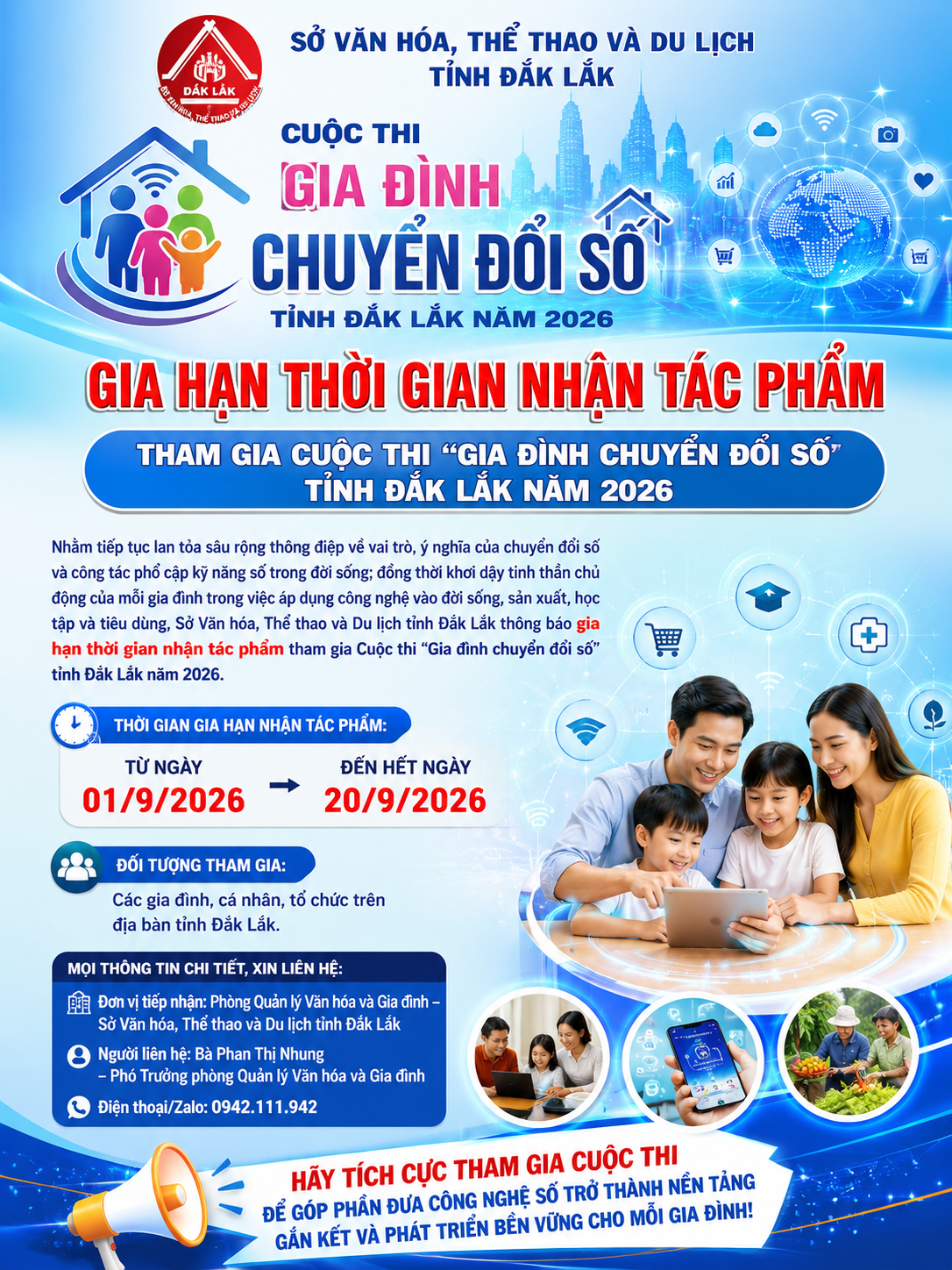 Gia hạn thời gian nhận tác phẩm tham gia Cuộc thi “Gia đình chuyển đổi số” tỉnh đắk lắk năm 2026